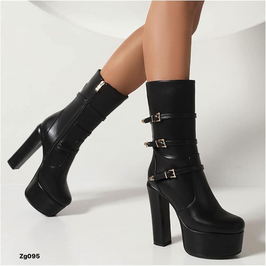Botin negro aplique correas plataforma 5cm tacon 14cm BO-06# C-4